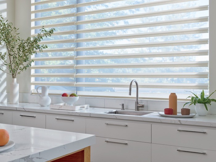 A kitchen with quartz countertops.